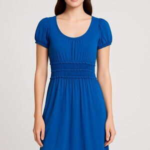 Max Edition Blue Short Sleeve Smocked Dress